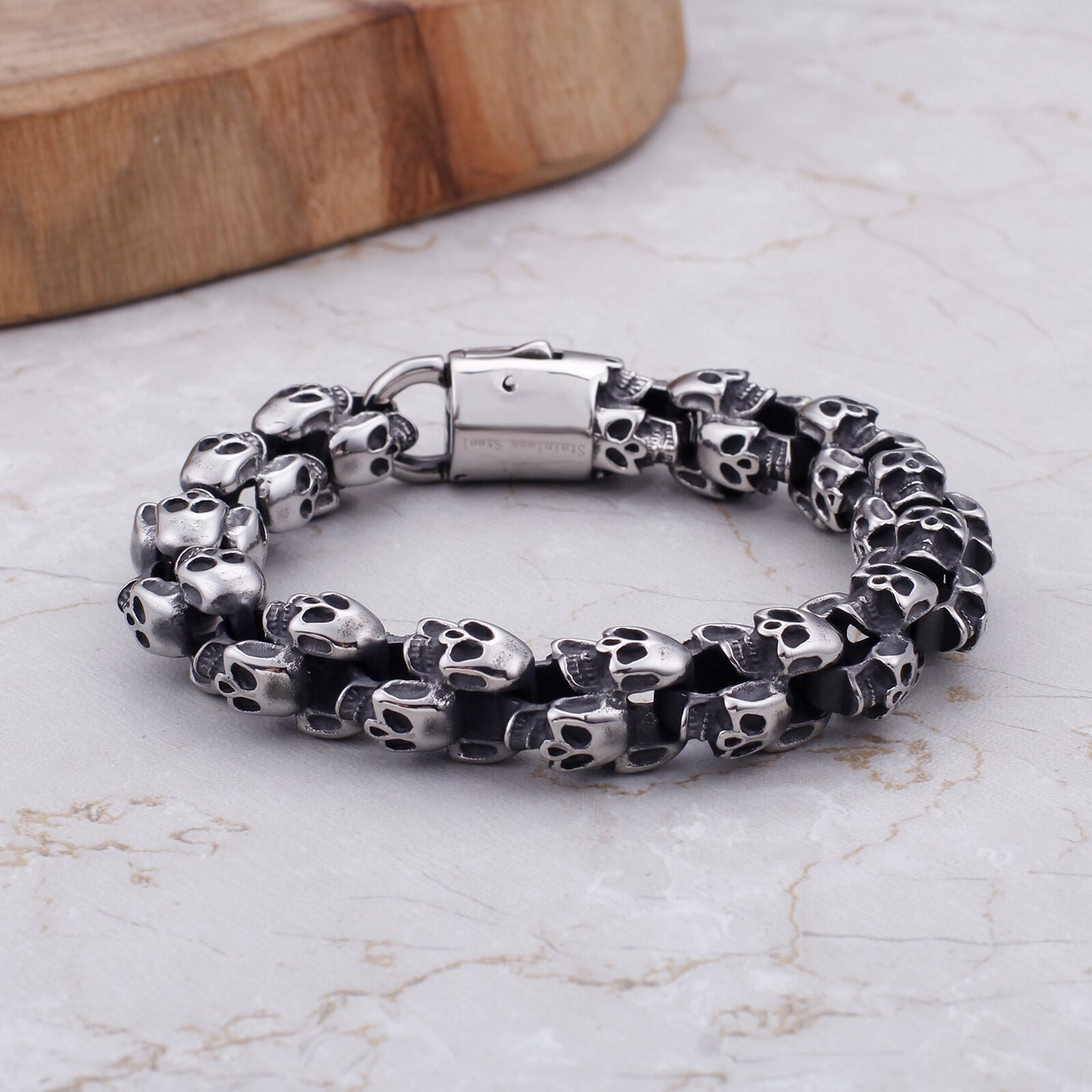 Large Stainless Steel Shiny Skull Charm Bracelets Men's Bracelet