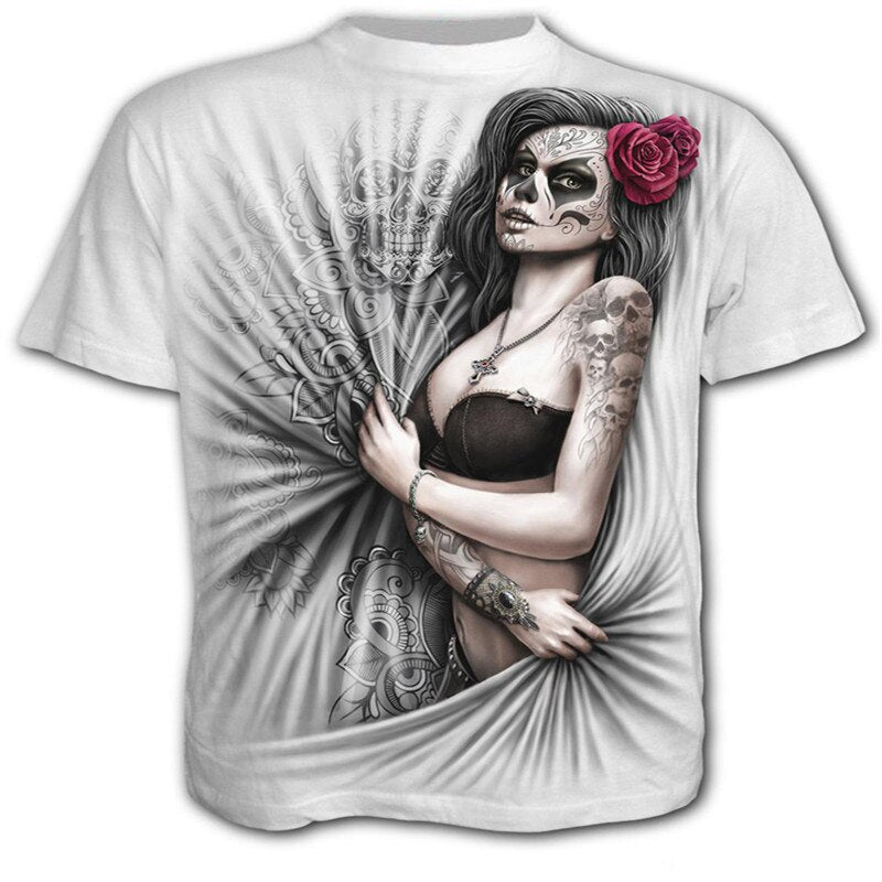 Sugar Skull T Shirts Fashion Short Sleeve Ghost Rider Cool T-shirt 3D Print
