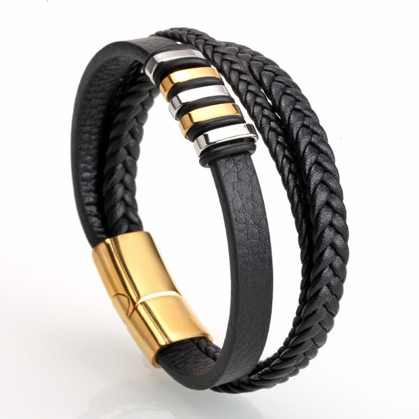 Mcllroy Genuine Leather Bracelet Men Homme Multi-layer Gold/steel/Black