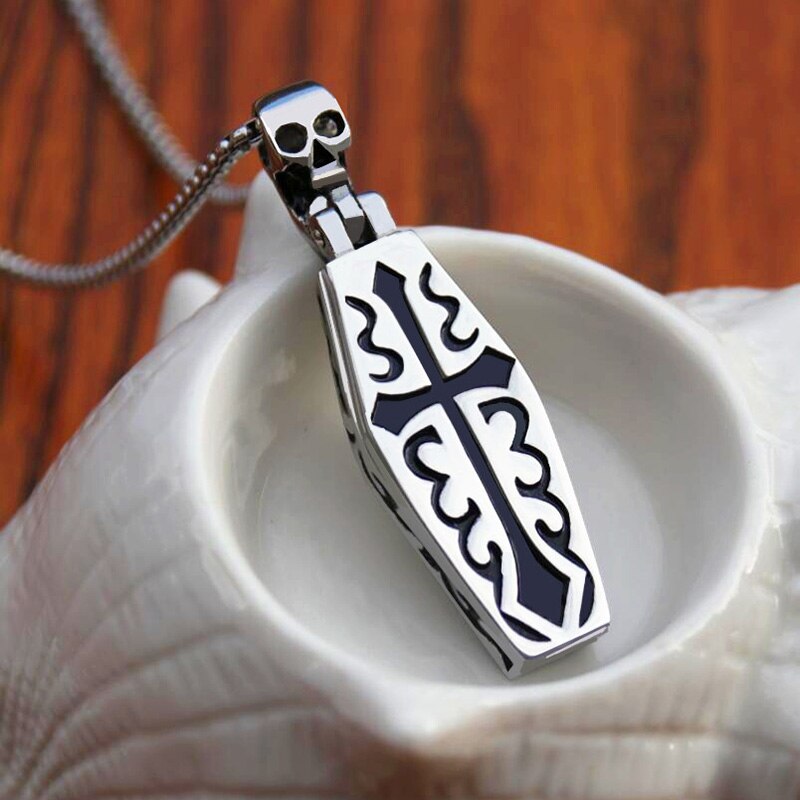 Classic Retro Stainless Steel Cross Skull Pendant Necklace