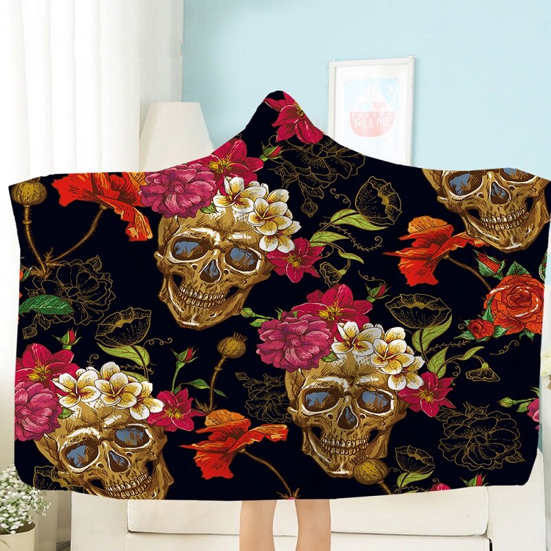 Terror Skull Blanket 3D Printing Hooded Blanket Fleece Blanket Black