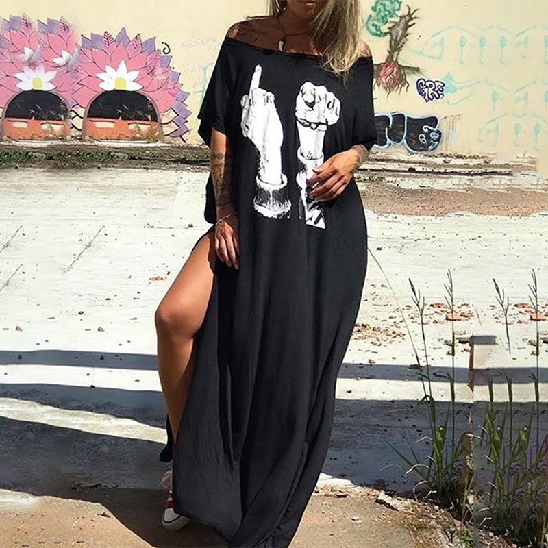 2020 Summer Dress Women Casual Punk Loose Short Sleeve Skull