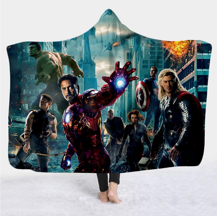 movie Avenger 3D Print Plush Throw hooded Blanket Sherpa Fleece Bedspread Blanket