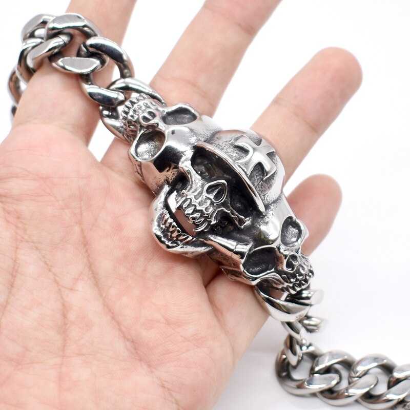 2021 Skull Bracelet 316L Stainless Steel Big Heavy Men Bracelet