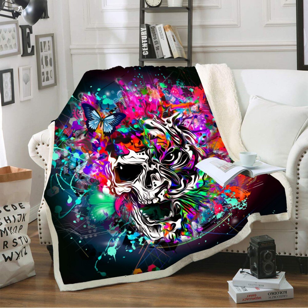 Sugar Skull Blanket Throw Fleece Warm Blanket Boy Home Sherpa Blanket