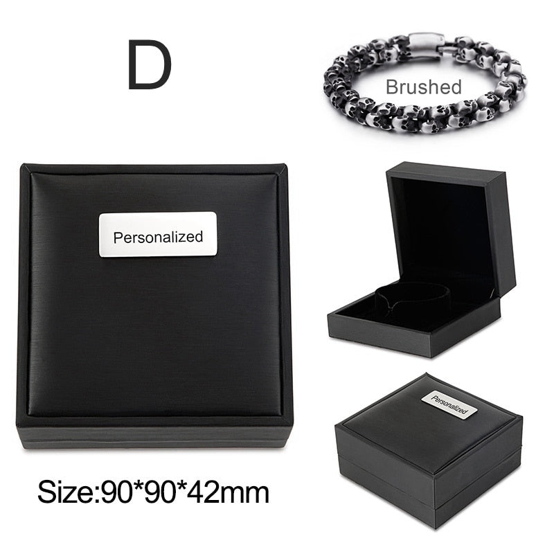 Punk Skull Bracelets Men Stainless Steel Shiny Matte Skull Charm