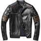 New Skull Embroidery Men's First Layer Cowhide Leather Jacket Motorcycle Slim  Oversize Coat