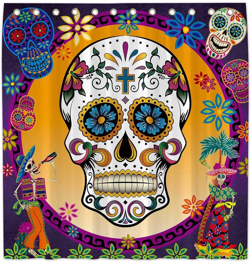 Sugar Skull Day of The Dead Shower Curtain Mexican Home Bath Decor