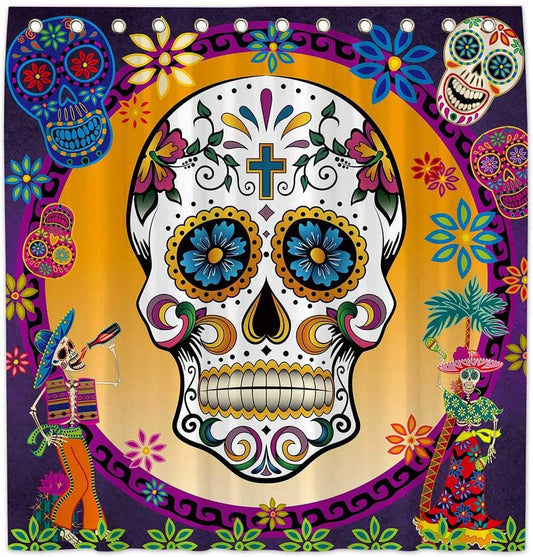 Sugar Skull Day of The Dead Shower Curtain Mexican Home Bath Decor