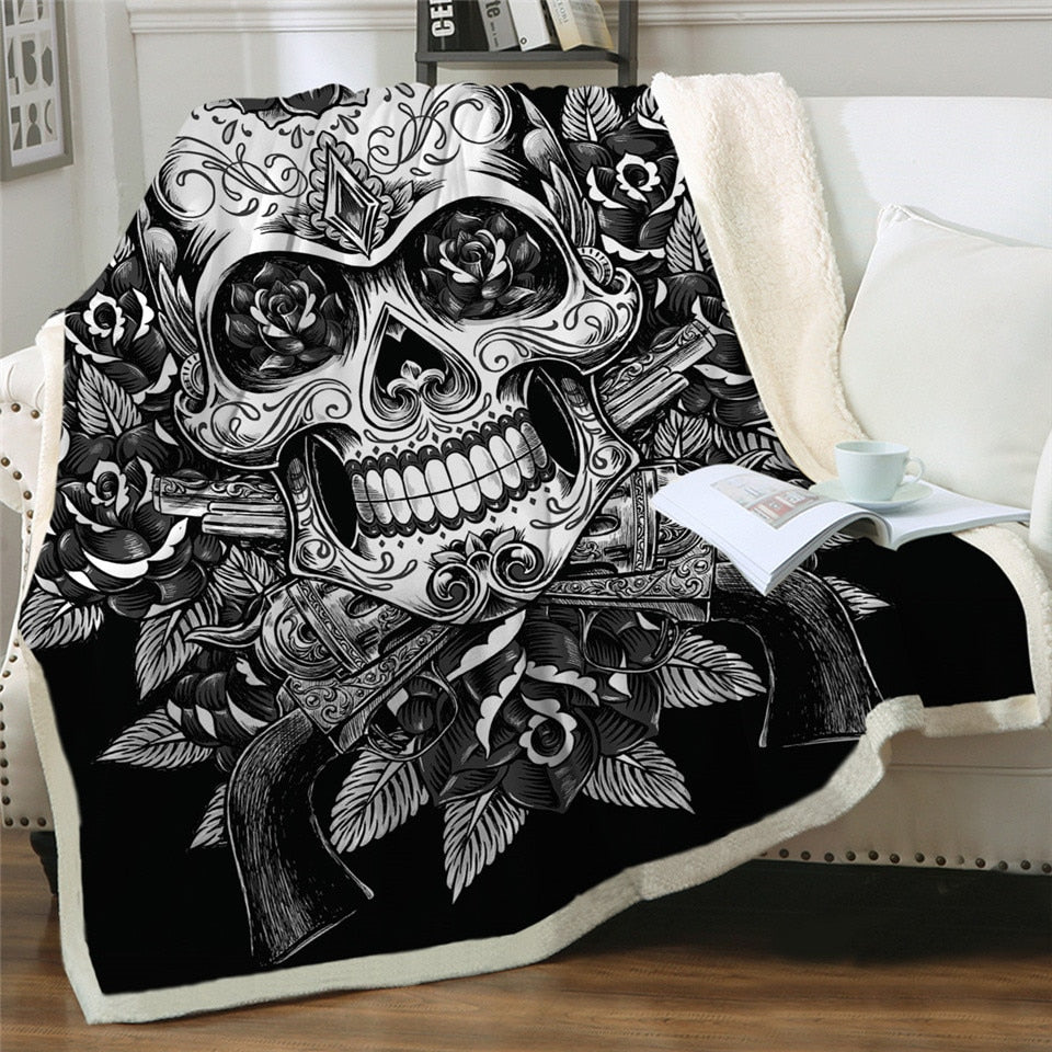 Sugar Skull Blanket for Beds Floral Roses Thin Quilt Fashionable Blanket