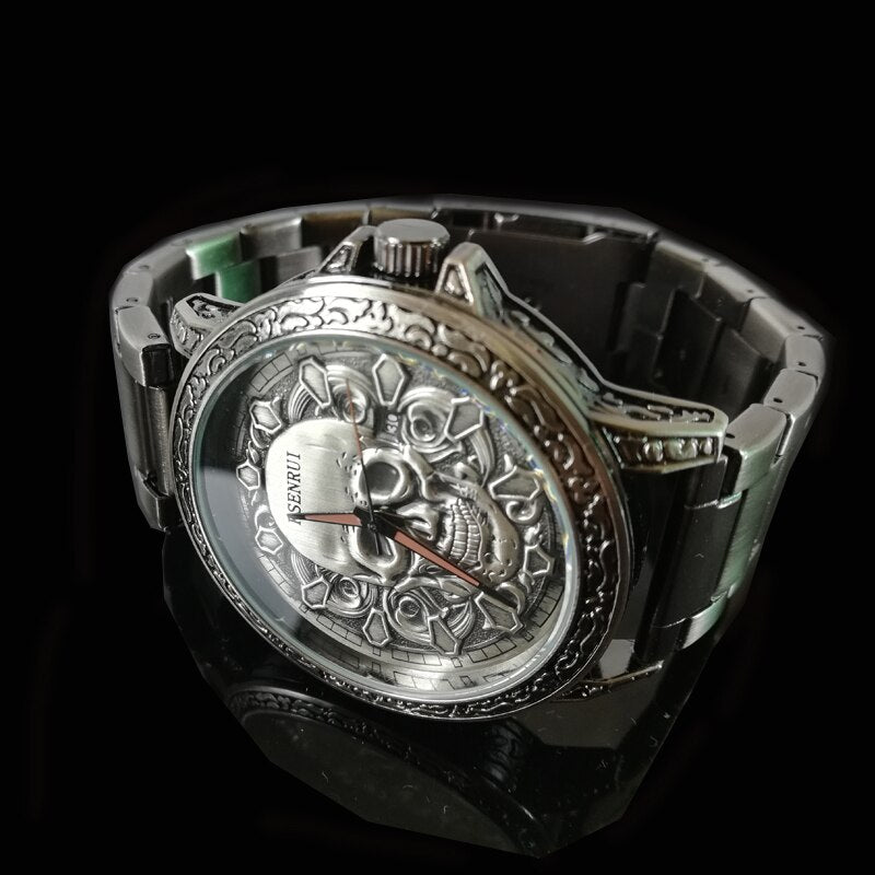 Fashion 3D SKULL Men Watches Luxury Retro Leather Casual Quartz Wrist Watches