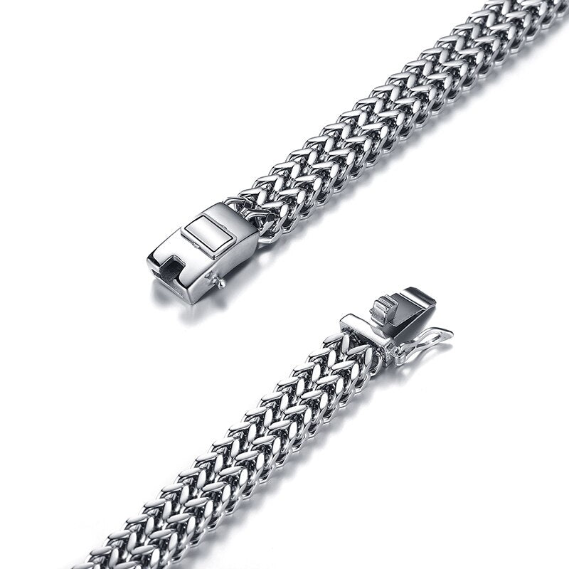 Ancient Silver Color Stainless Steel 12mm Width Buddha Bracelet