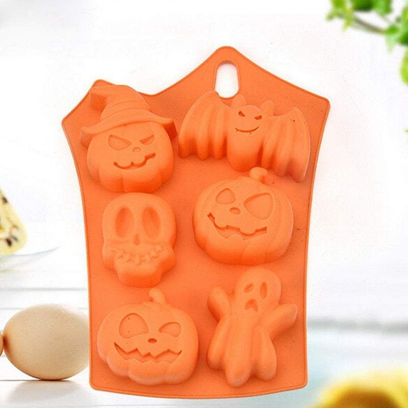 1pcs 6 Grids Pumpkin Bat Skull Ghost Shape Halloween Silicone Mold
