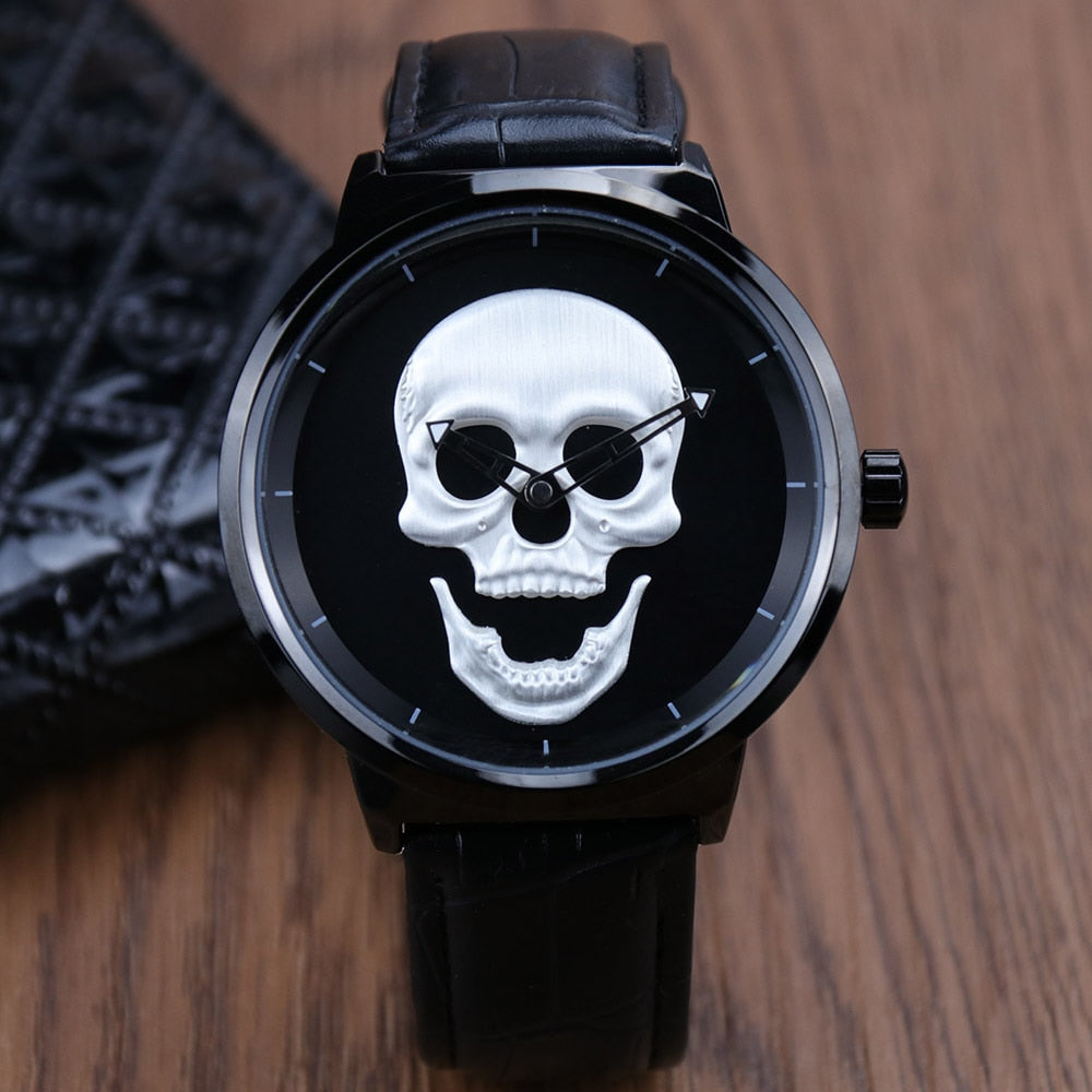 AISHY Fashion Men's Waterproof Stainless Steel Belt Skull Head Leather Copy Watch Ghost Head Male Wristwatches Reloj Hombre