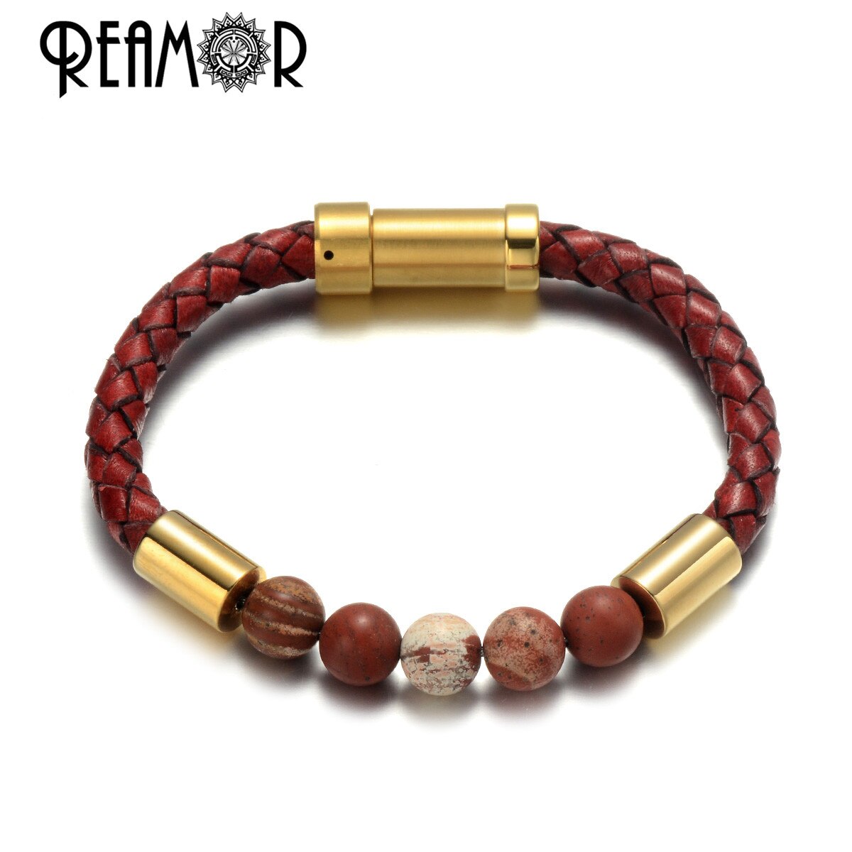 2019 Men Black Braided Leather Bracelets Natural Stone Bracelet
