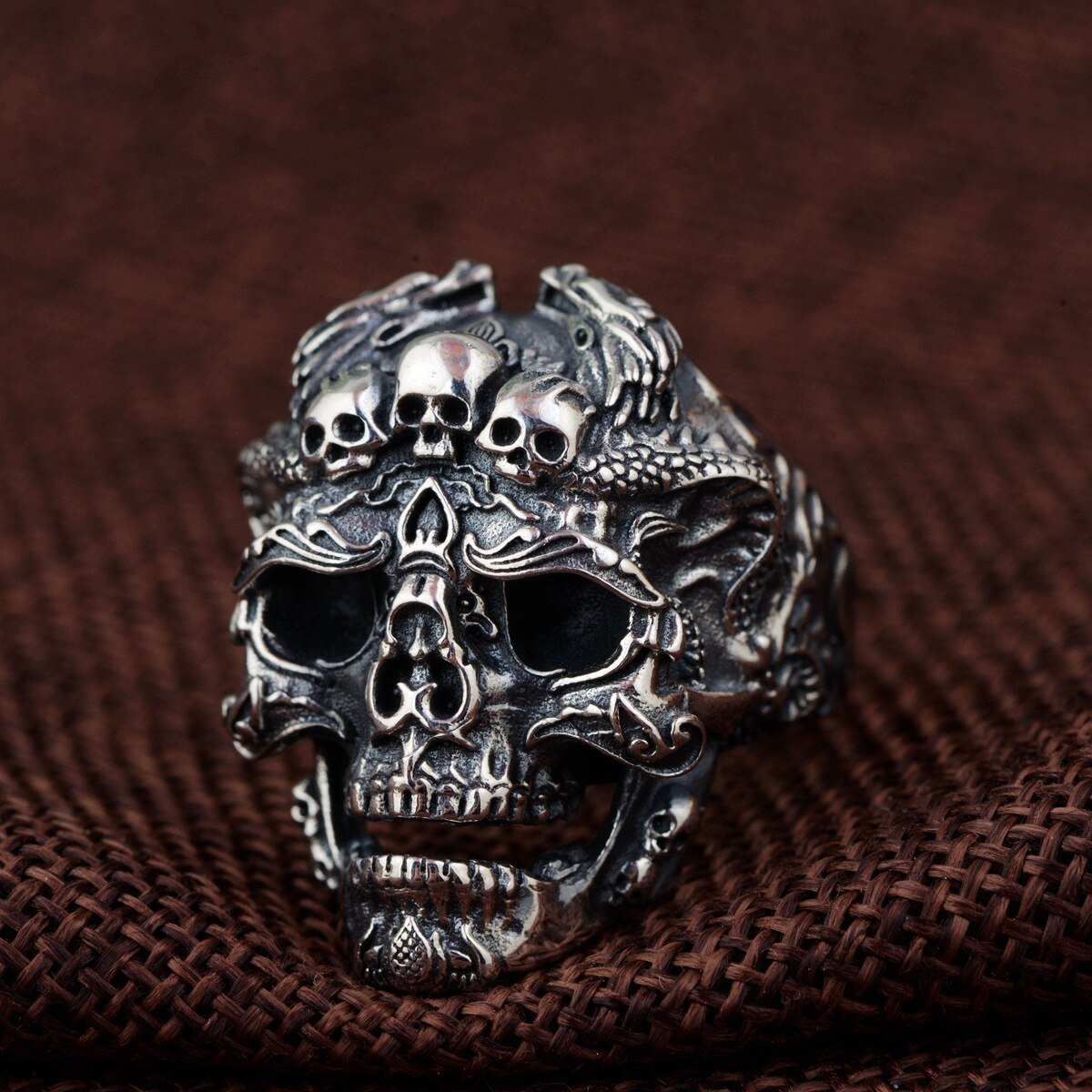 Personalized Skull Head Mens Rings Biker Big Heavy Resizable 925 Sterling Silver Vintage