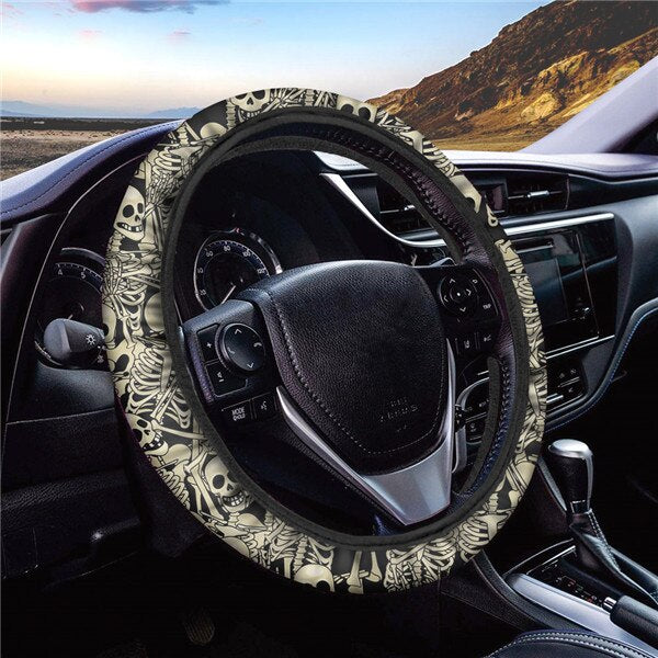 Sugar Skull Printed Full Lined Soft Padding Steering Wheel Cover