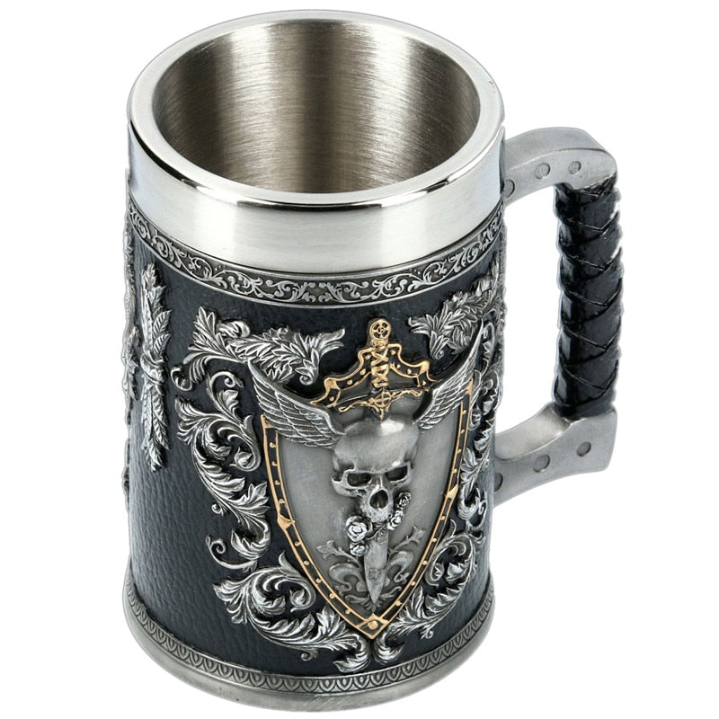 3D Beer Mugs Stein Tankard Double Headed Eagle Winged Sword And Shield Skull