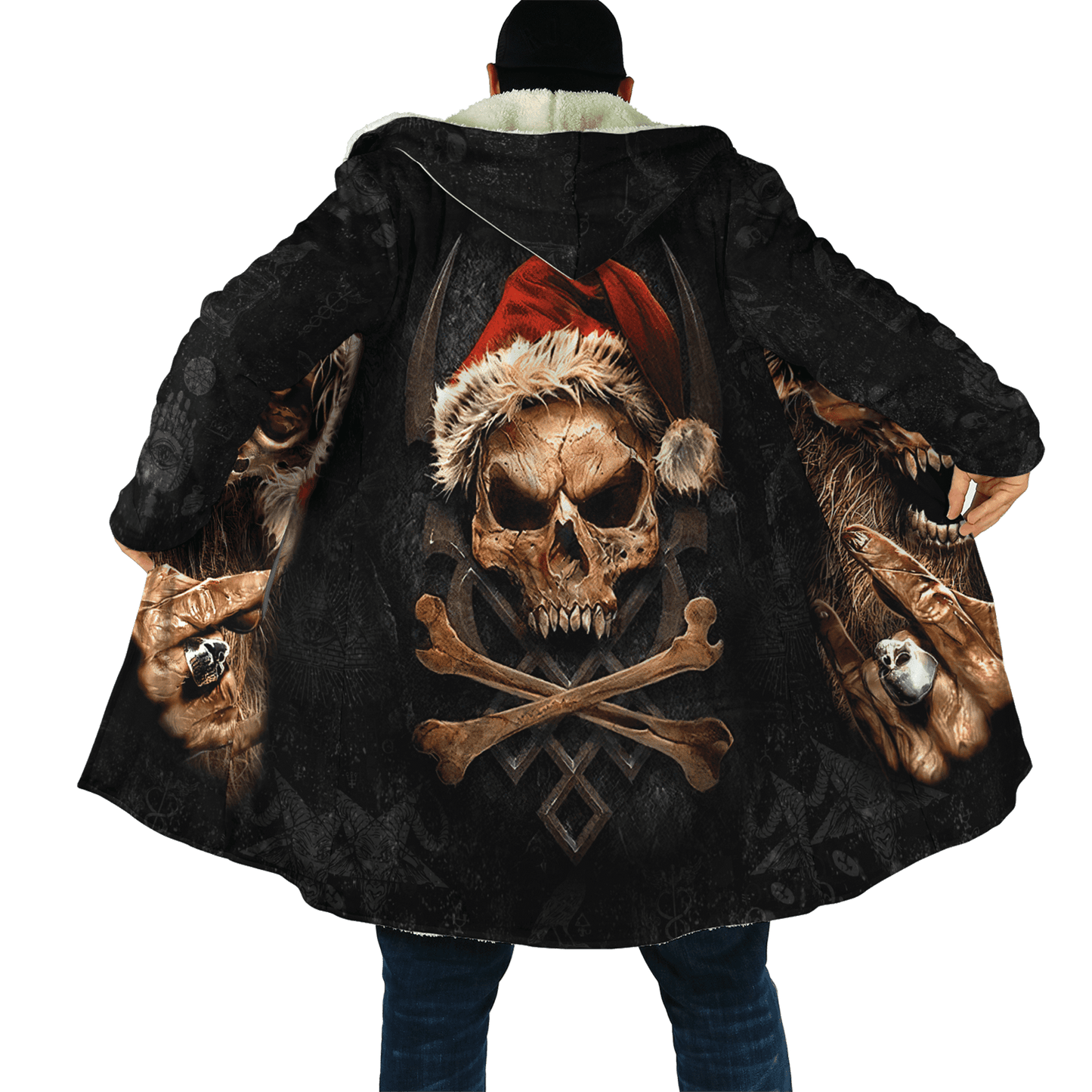 Winter Mens Cloak Fire Reaper Skull Tattoo 3D full Printing Fleece Hooded cloak Coat Unisex Casual Thick Warm Cape coat