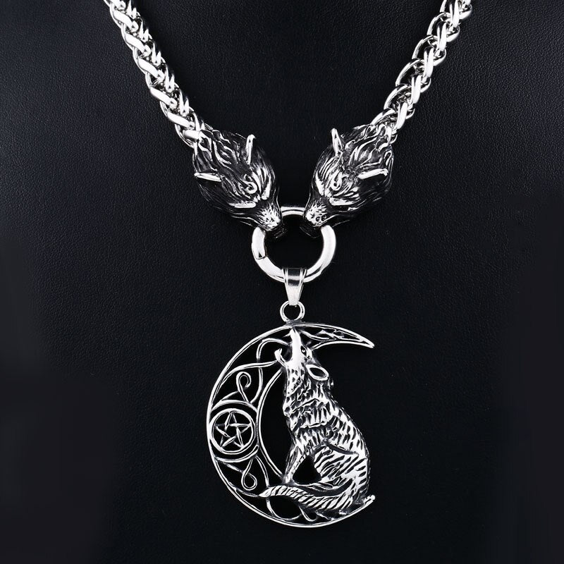 Men stainless steel necklace viking wolf head with Odin