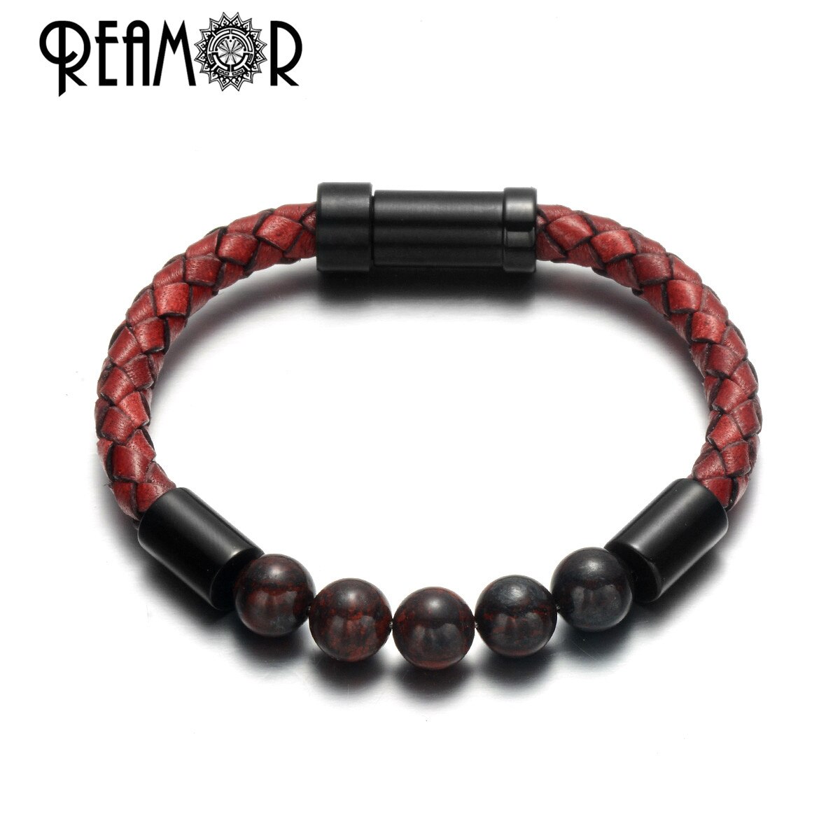 2019 Men Black Braided Leather Bracelets Natural Stone Bracelet