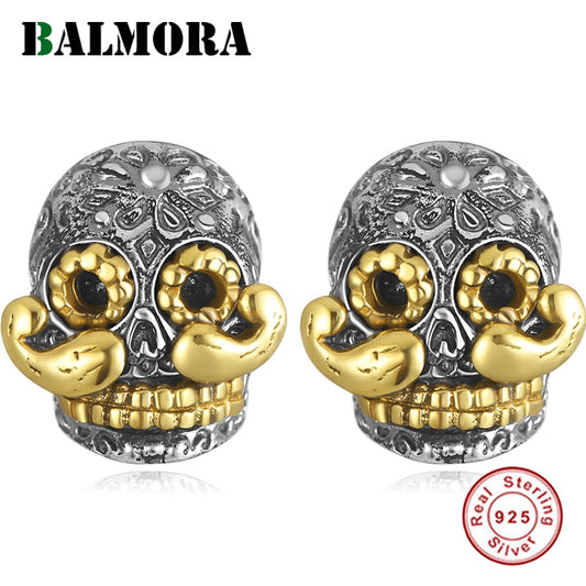 100% Real 925 Sterling Silver Skull & Long Beard Stud Earrings