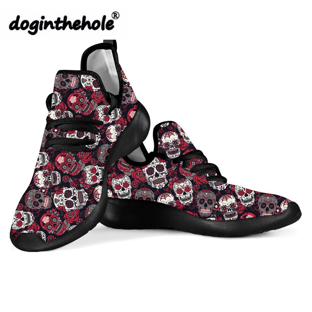 Zapatos Mujer Suger Skull Printing Knitting Sneakers Women Flat Shoes