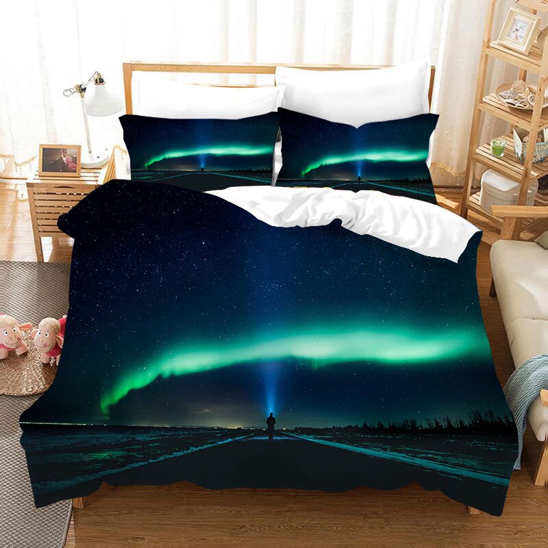 Aurora Three-piece Set 3D Digital Four-piece Set Beddings Quilt Cover