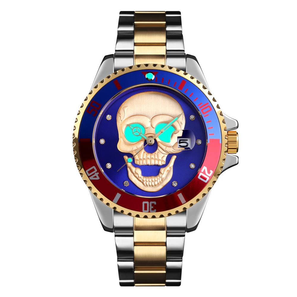 Skull Quartz Watch Men Skeleton Creative Watches Stainless Steel Male Clock Waterproof Wristwatch