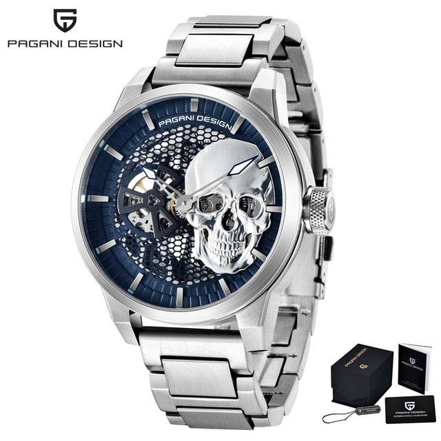 Skeleton Skull Men's Mechanical Watches Top Brand Stainless Steel Waterproof