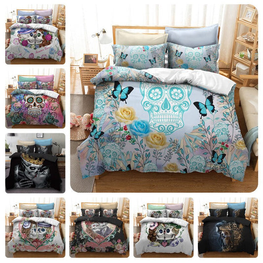 Sugar skull Bedding Sets king beauty kiss skull Duvet Cover Bed