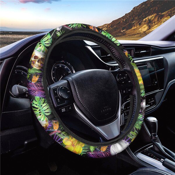 Sugar Skull Printed Full Lined Soft Padding Steering Wheel Cover