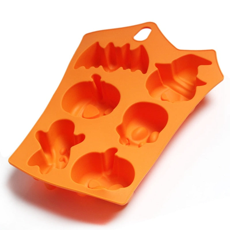 1pcs 6 Grids Pumpkin Bat Skull Ghost Shape Halloween Silicone Mold