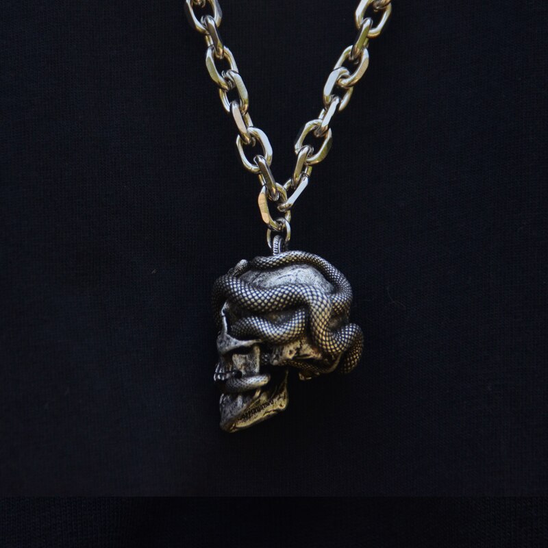 Snake Skull Pendant Wicca Gothic Necklace Punk Jewelry