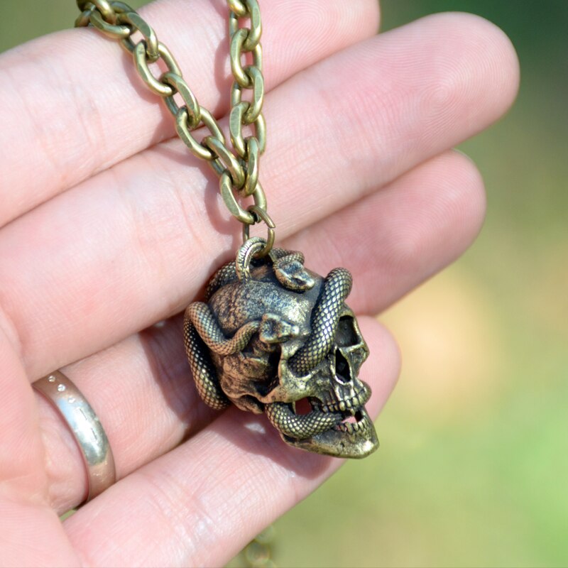 Snake Skull Pendant Wicca Gothic Necklace Punk Jewelry