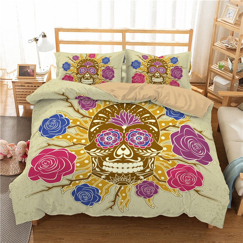 Sugar Skull Print Home Bedding Sets Duvet Cover Bed Set Pillowcase