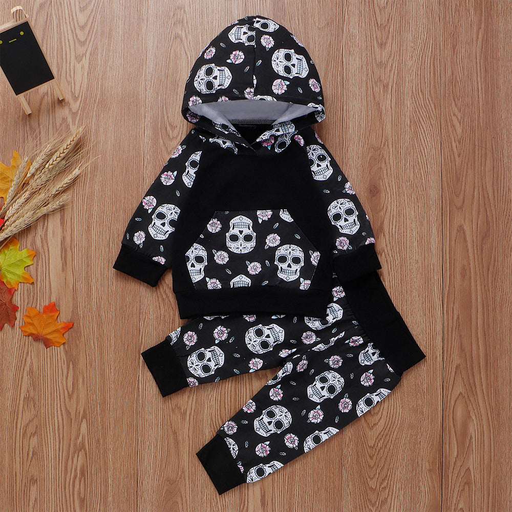 Set 2 pcs - Newborn Baby Boy Girl Sleeveless/Hoodie Skull Floral