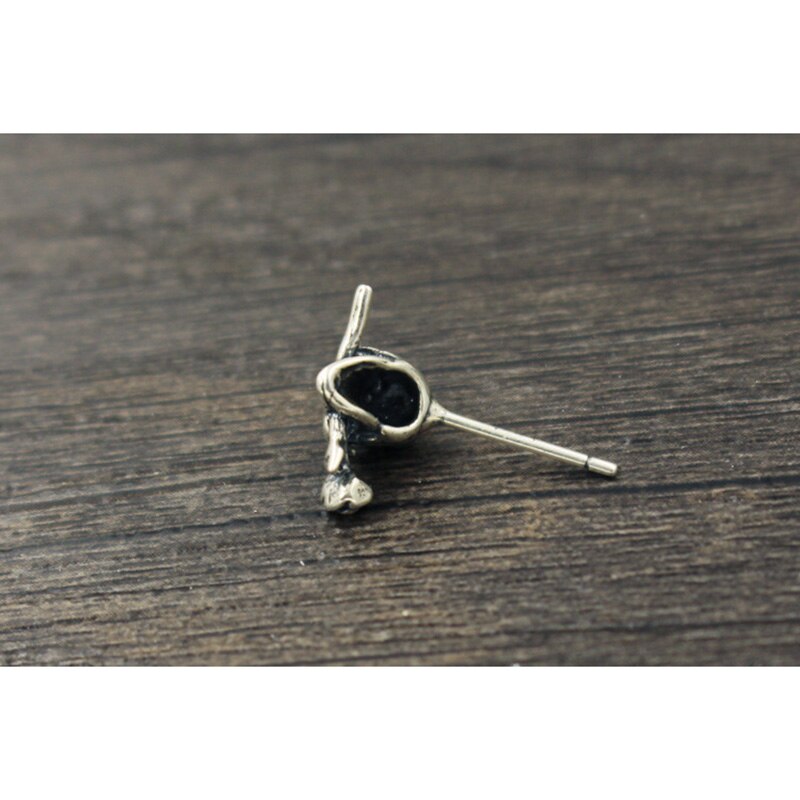 Real 925 Sterling Silver Skull Earrings With Rose in Mouth Gothic