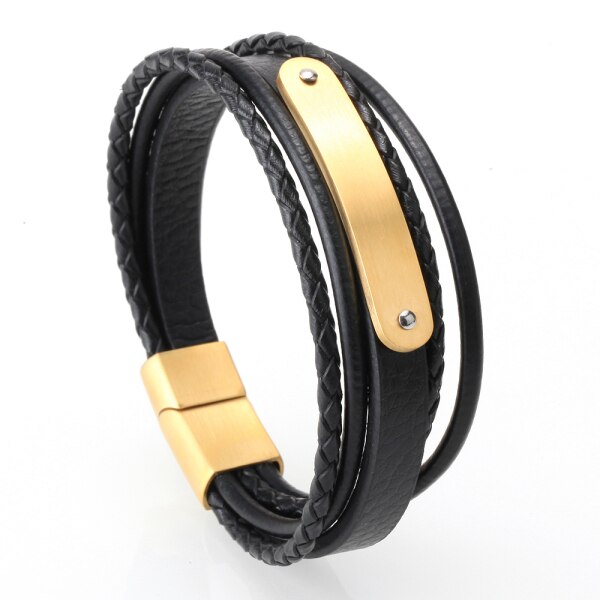 Mcllroy Genuine Leather Bracelet Men Homme Multi-layer Gold/steel/Black