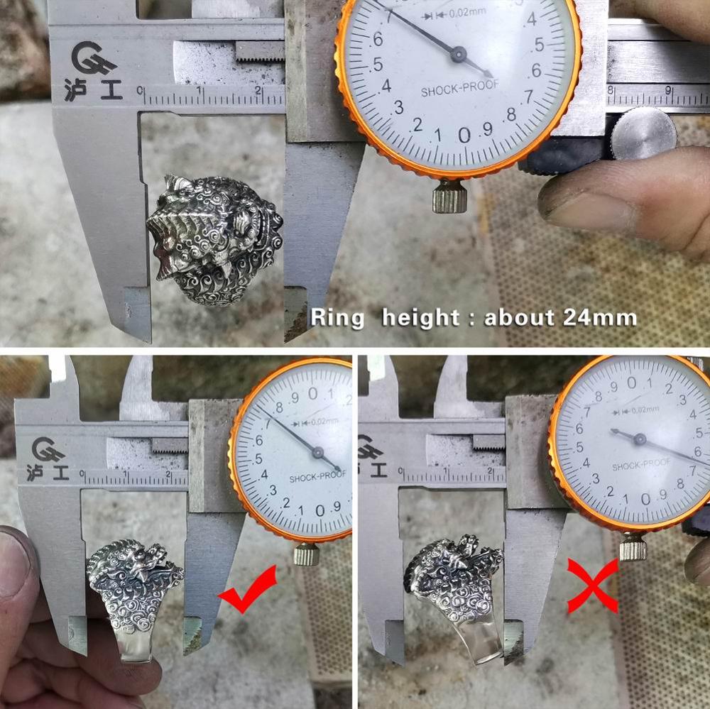 925 Sterling Silver Chinese Style Lion Ring Mens Biker Punk