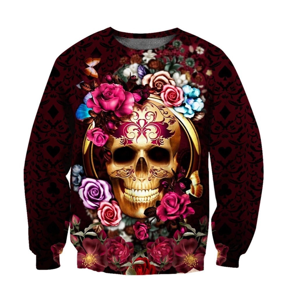 Floral Skull Art 3D All Over Printed Fashion Hoodies Men Hooded Sweatshirt Unisex Zip Pullover