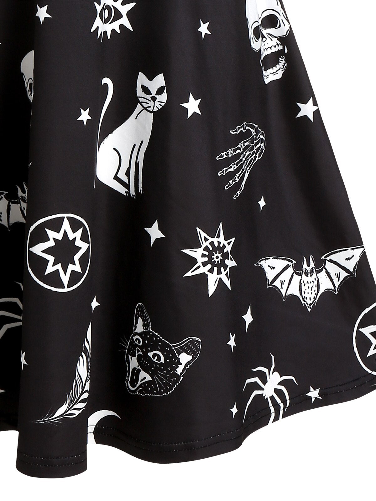 Plus Size Women Black Mini Dress Gothic Skull