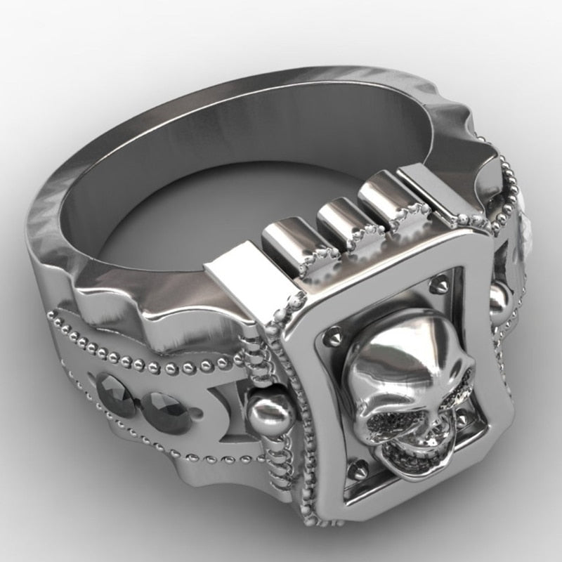 Men Rings Punk Europe AmericaTrendy Skull Black