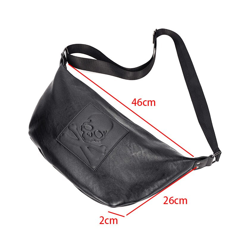 Chest Bag For Men Skull Black Leather Belt Bag