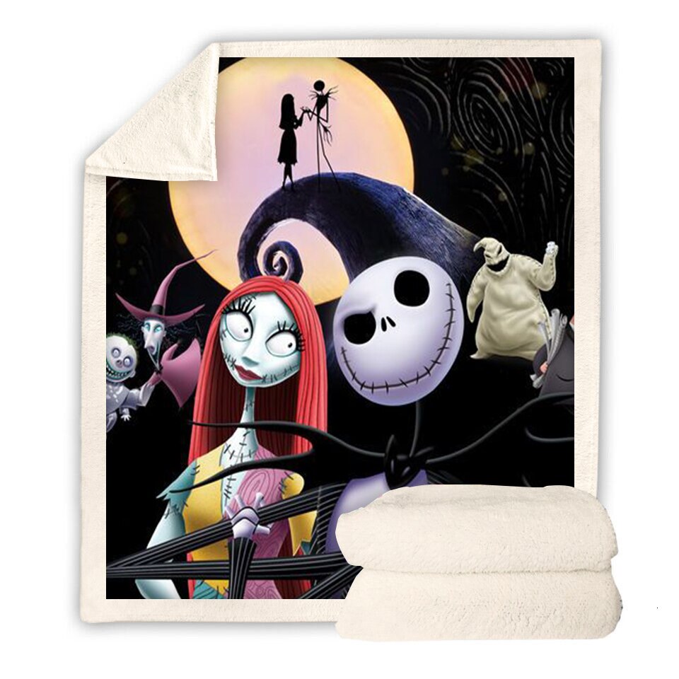 Jack Skellington Print Sherpa Fleece Skull Adults Throw Blanket