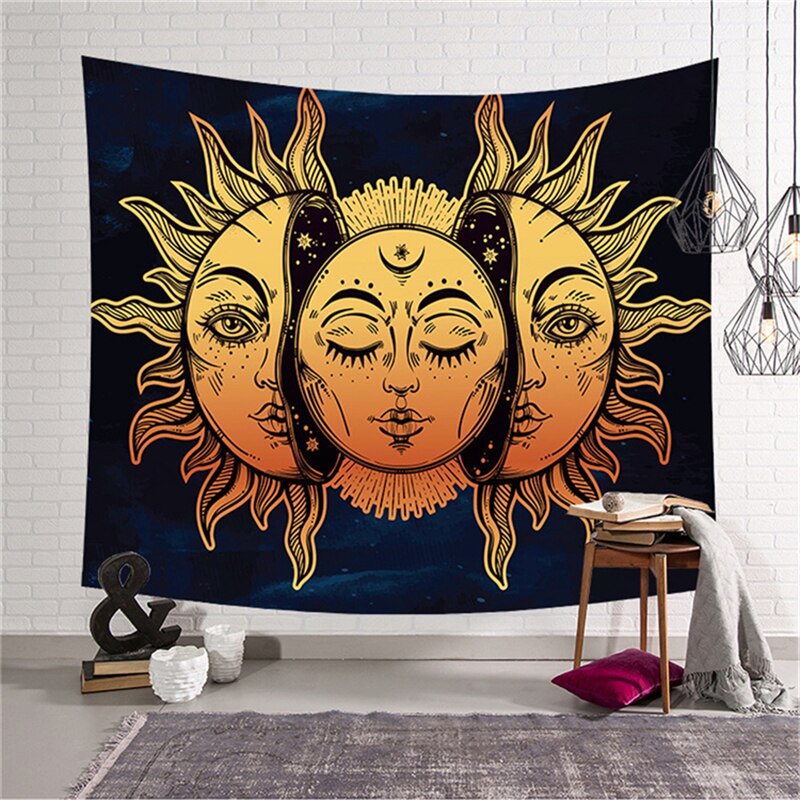 Skull King Meditating In Flowers Moon Tapestry Mandala Carpet