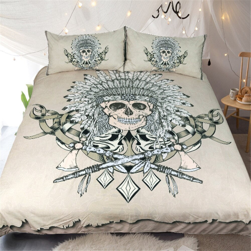 Black Color Duvet Cover Queen Size Luxury Sugar Skull Bedding Set Quilt Cover