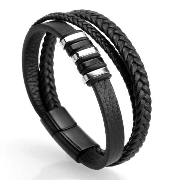 Mcllroy Genuine Leather Bracelet Men Homme Multi-layer Gold/steel/Black