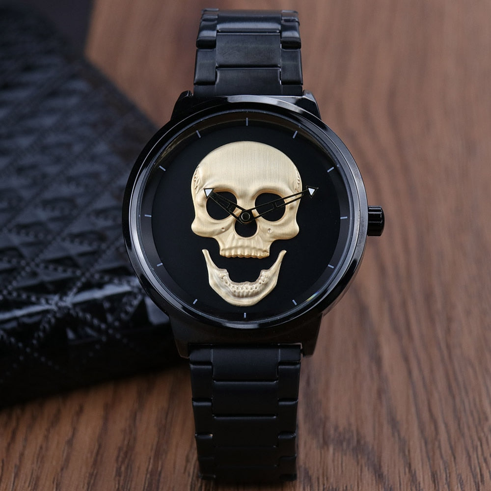 AISHY Fashion Men's Waterproof Stainless Steel Belt Skull Head Leather Copy Watch Ghost Head Male Wristwatches Reloj Hombre
