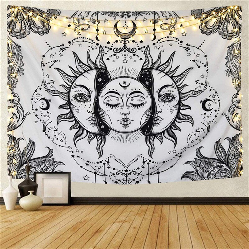 Skull King Meditating In Flowers Moon Tapestry Mandala Carpet